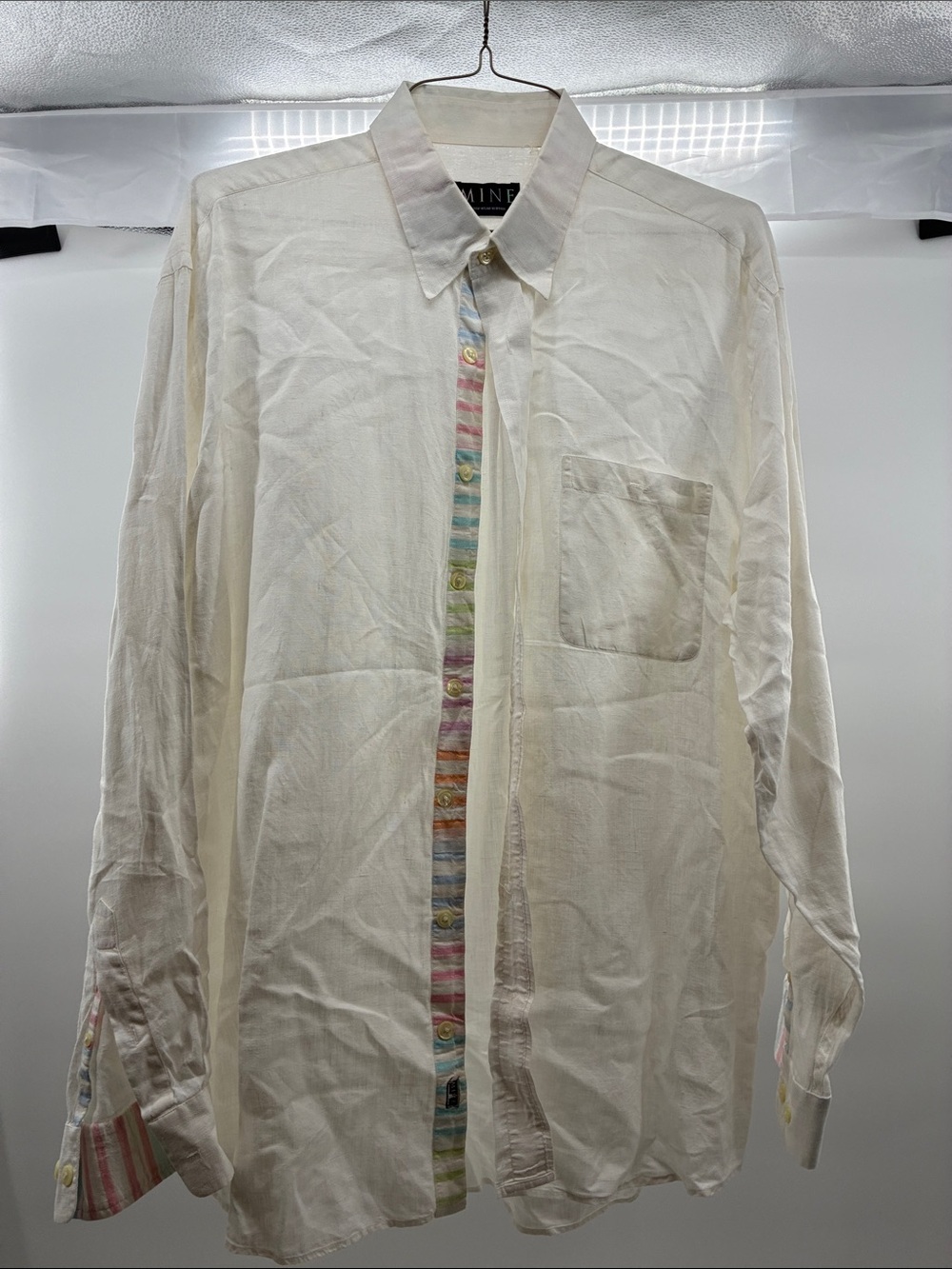 mine Cream Button-Down Shirt with Multicolor Trim